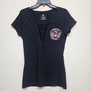 Ocean City 2019 Bike Rally Lace Up Biker Tee Womens XL Vance